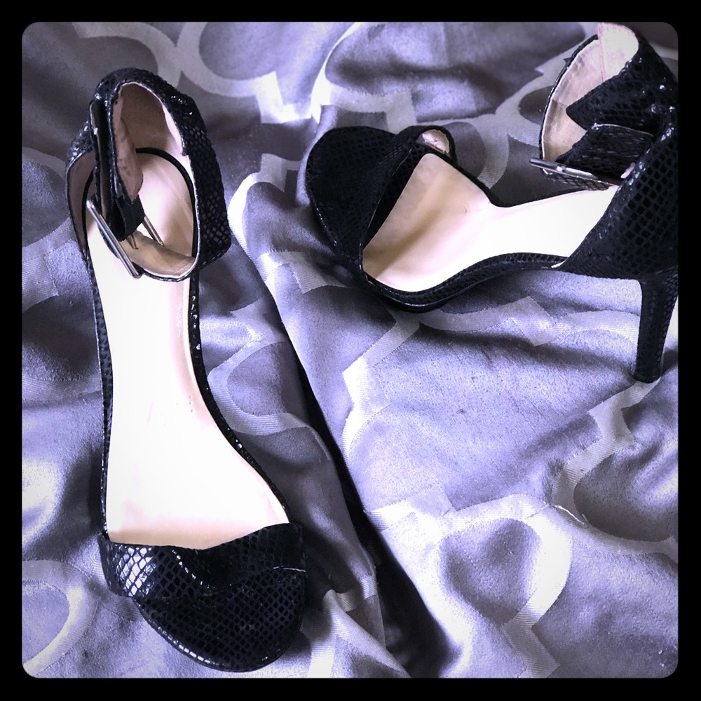 Calvin Klein Vable Black Snake-skin Heels